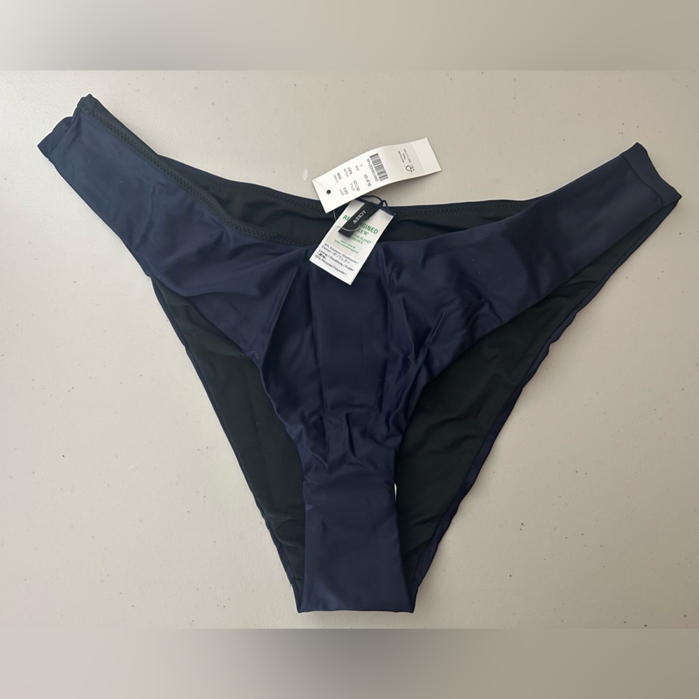 J.Crew Curved-Waist Cheeky Bikini Bottom Size Large Navy Blue